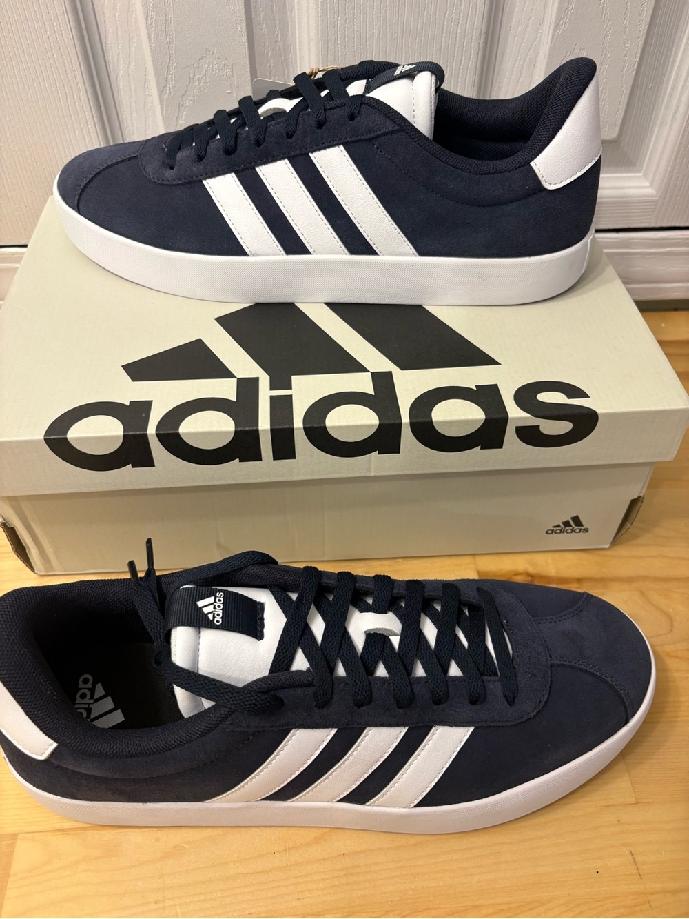 adidas Men's Navy and White Athletic Sneakers suede